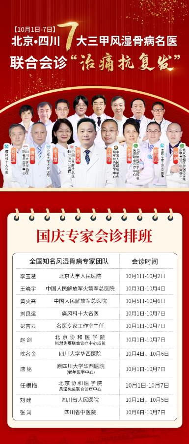 北京教授/博士天团来蓉,三甲专家团免费为您看风湿骨病